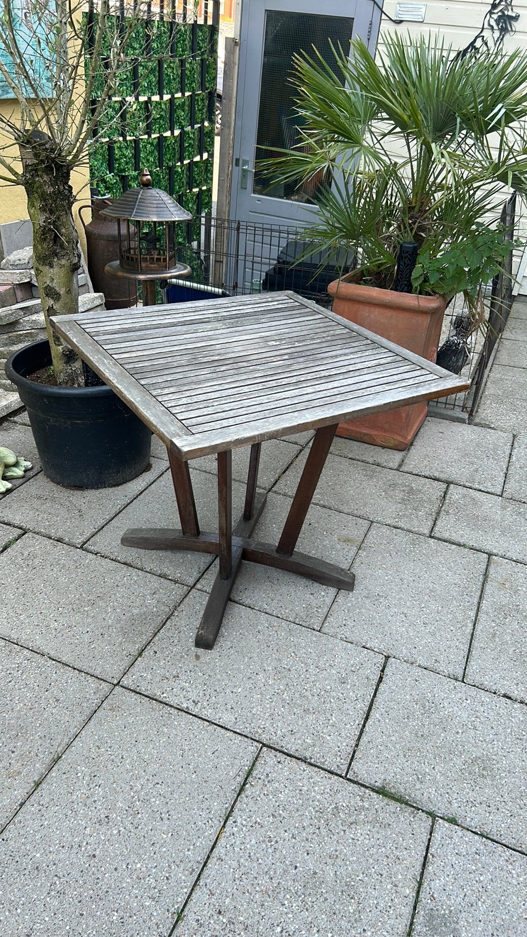 Tuintafel vierkant hardhout 80x80x72 cm, Ophalen, Zo goed als nieuw, Rechthoekig, Hout