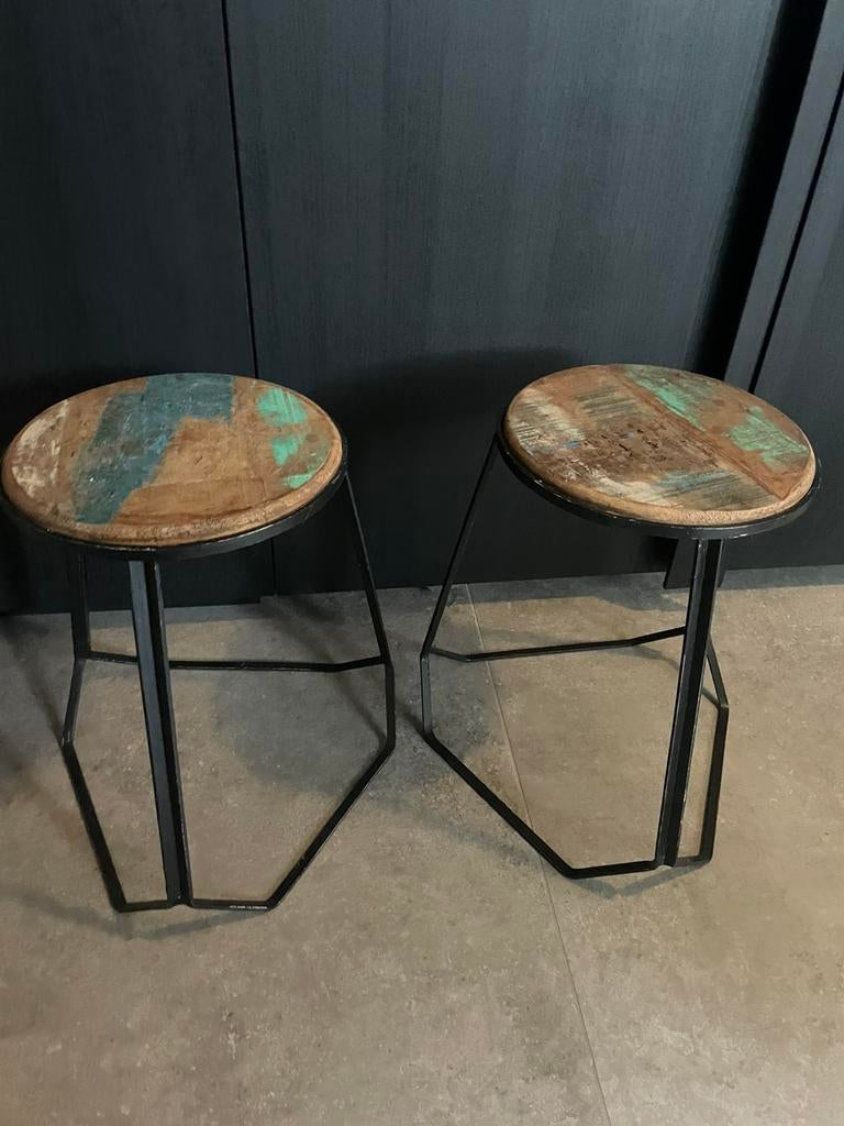 Industriële krukjes, plantentafel, bijzettafel per stuk, Huis en Inrichting, Krukjes, Ophalen, Zo goed als nieuw, Hout