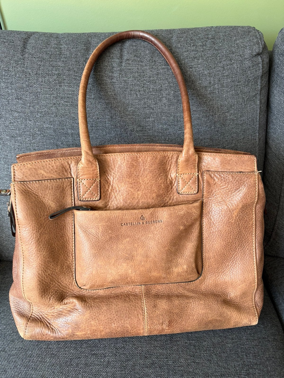 Puntgave castelijn & beerens tas van bruin leer, Ophalen, Bruin, Aktetas, Zo goed als nieuw