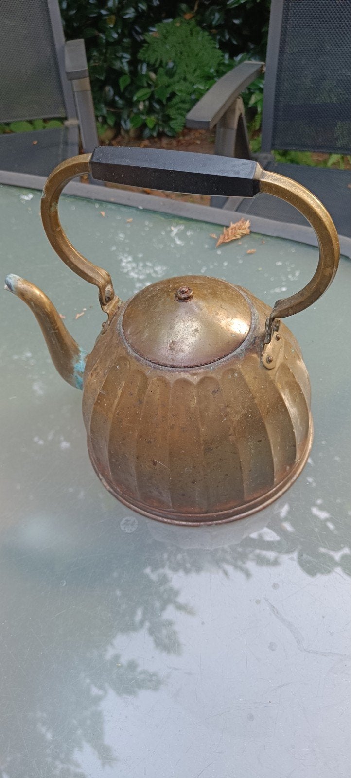 Antieke Koperen Ketel met Houten Handvat, Ophalen of Verzenden, Koper