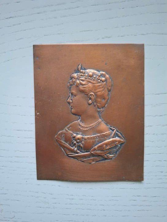Oud!Afbeelding/portret van jong Wilhemina/ koperplaatje, Ophalen of Verzenden