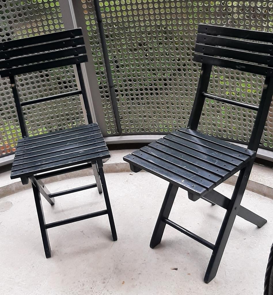 2x houten klapstoeltjes donkergroen hout, Ophalen, Gebruikt, Hout, Inklapbaar