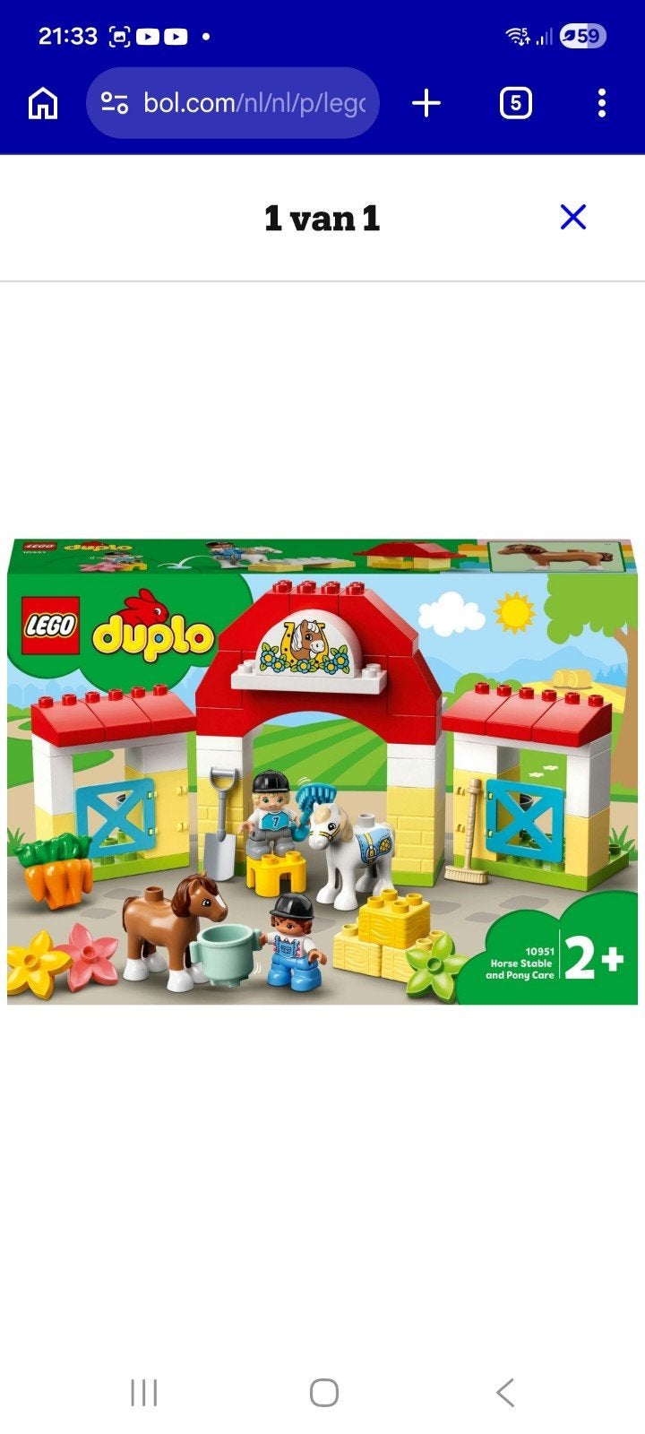 Duplo paardenstal en pony's verzorgen, Inclusief instructies, Ophalen of Verzenden, Zo goed als nieuw, Duplo