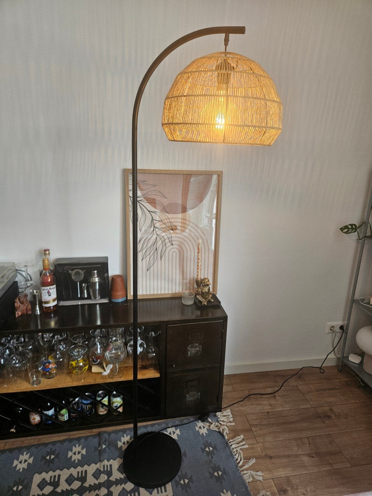 Vloerlamp Segin Kwantum met rotan kap, Ophalen, E27 (groot), Zo goed als nieuw, Boho, Scandinavisch, Modern