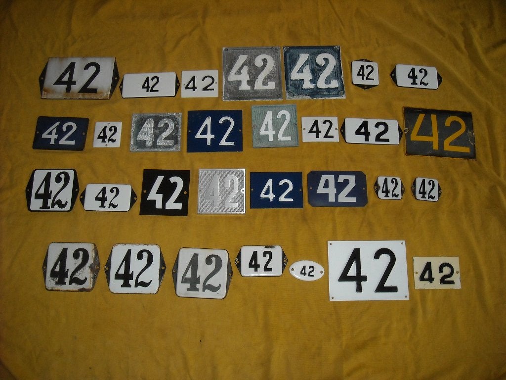 oud emaille huisnummer 42 ook 43 44 45 46 47 48 49 50 51 52, Antiek en Kunst, Ophalen of Verzenden