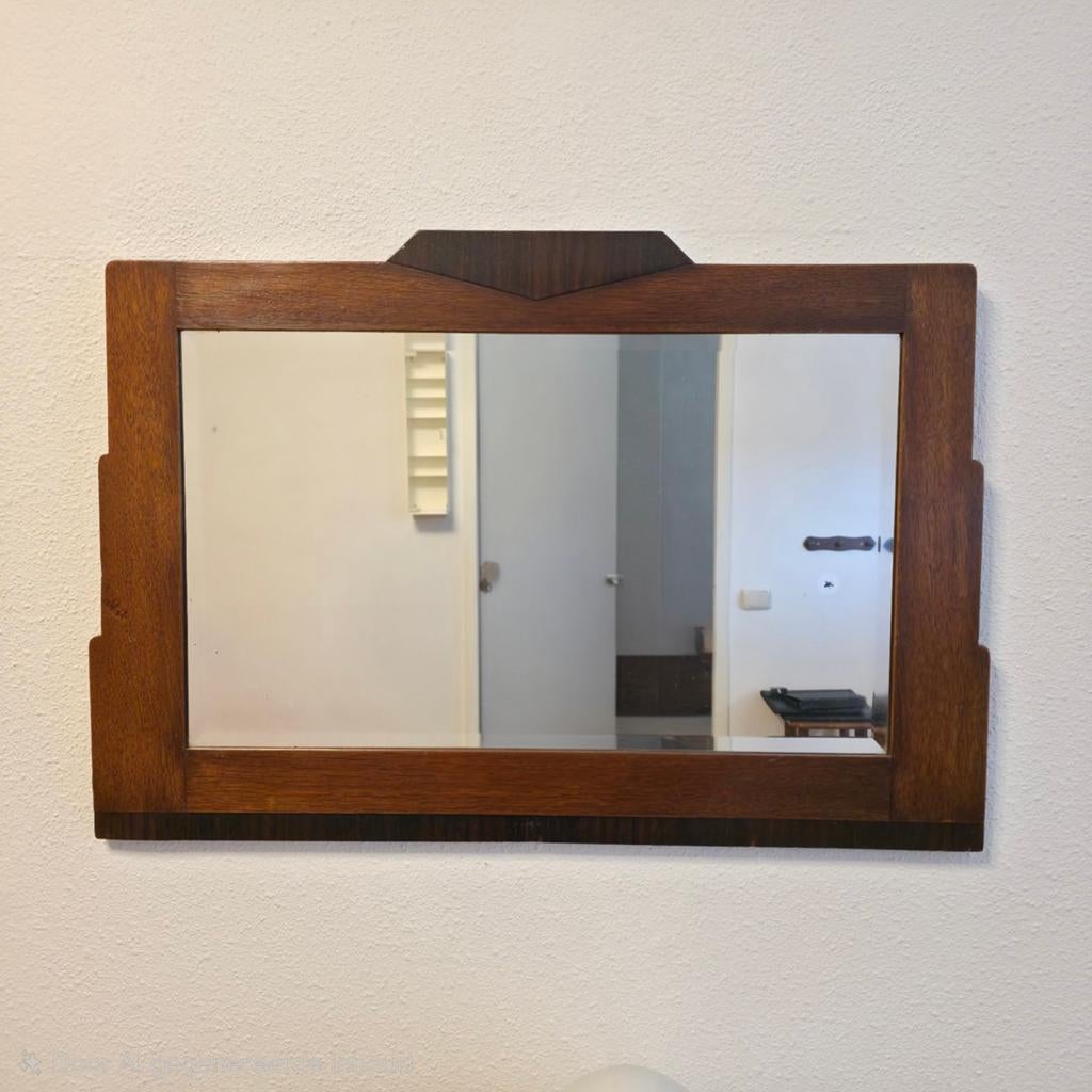 Vintage spiegel met houten lijst - Art Deco stijl, Antiek en Kunst, Antiek | Spiegels, Ophalen of Verzenden, Rechthoekig, Minder dan 50 cm