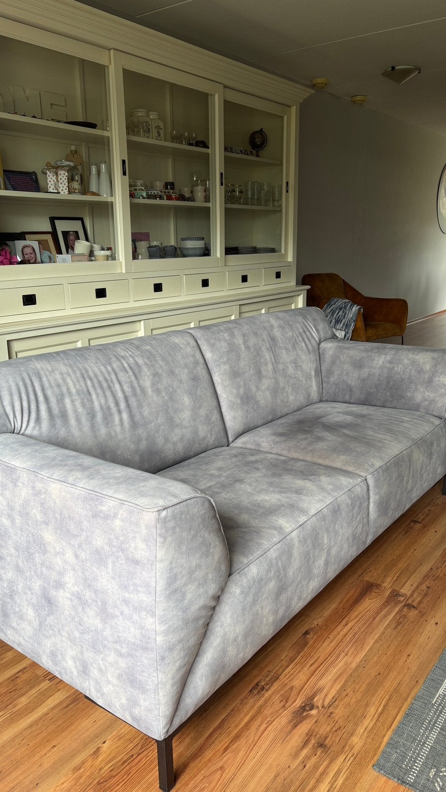 Comfortabele 2,5 bank blauw-grijs, Ophalen, Gebruikt, Tweepersoons, 75 tot 100 cm