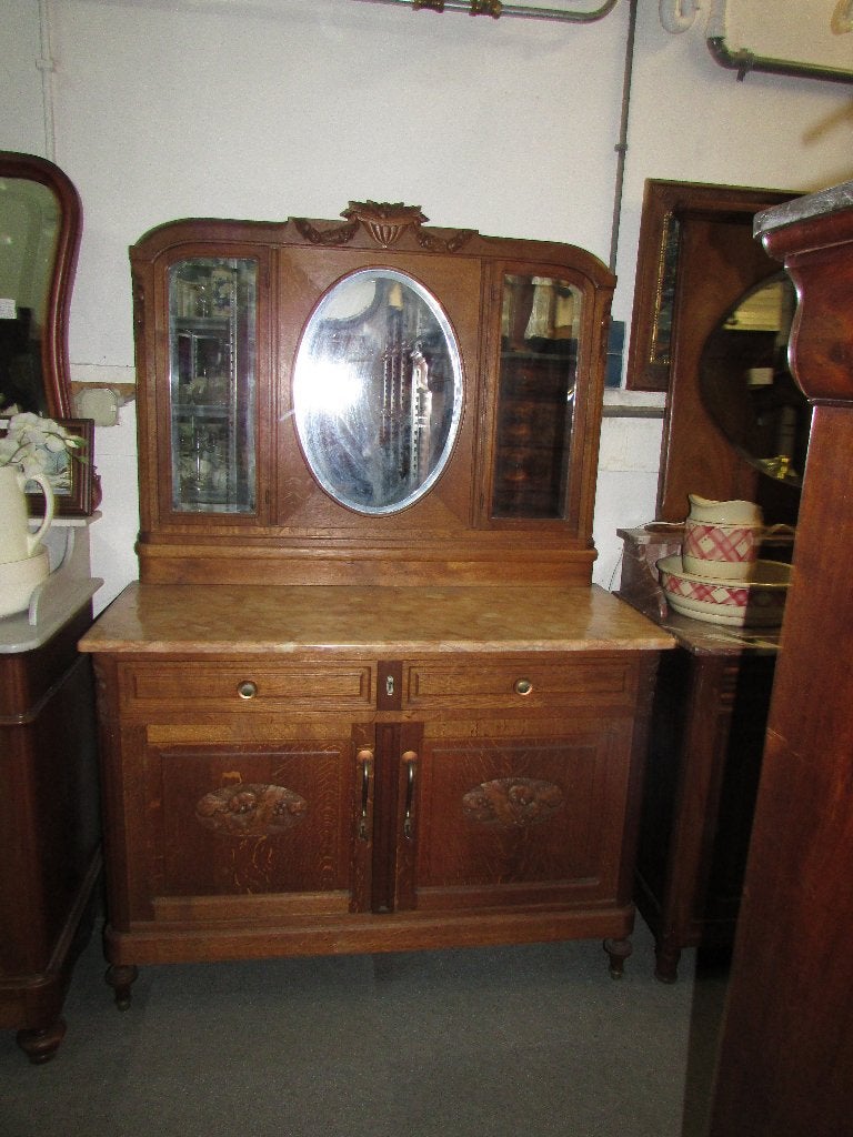 antieke eiken commode baby commode met marmer blad, Antiek en Kunst, Ophalen of Verzenden