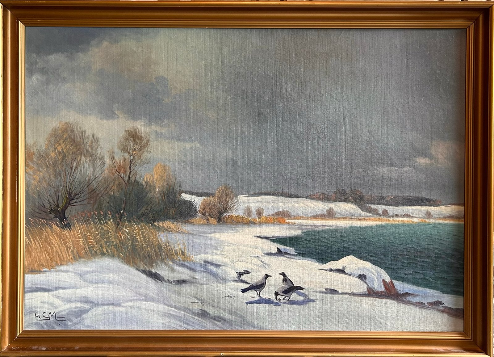 Schilderij met huiskraaien door Leo Christian Møller, Antiek en Kunst, Kunst | Schilderijen | Klassiek, Doek, Realistisch, Dieren