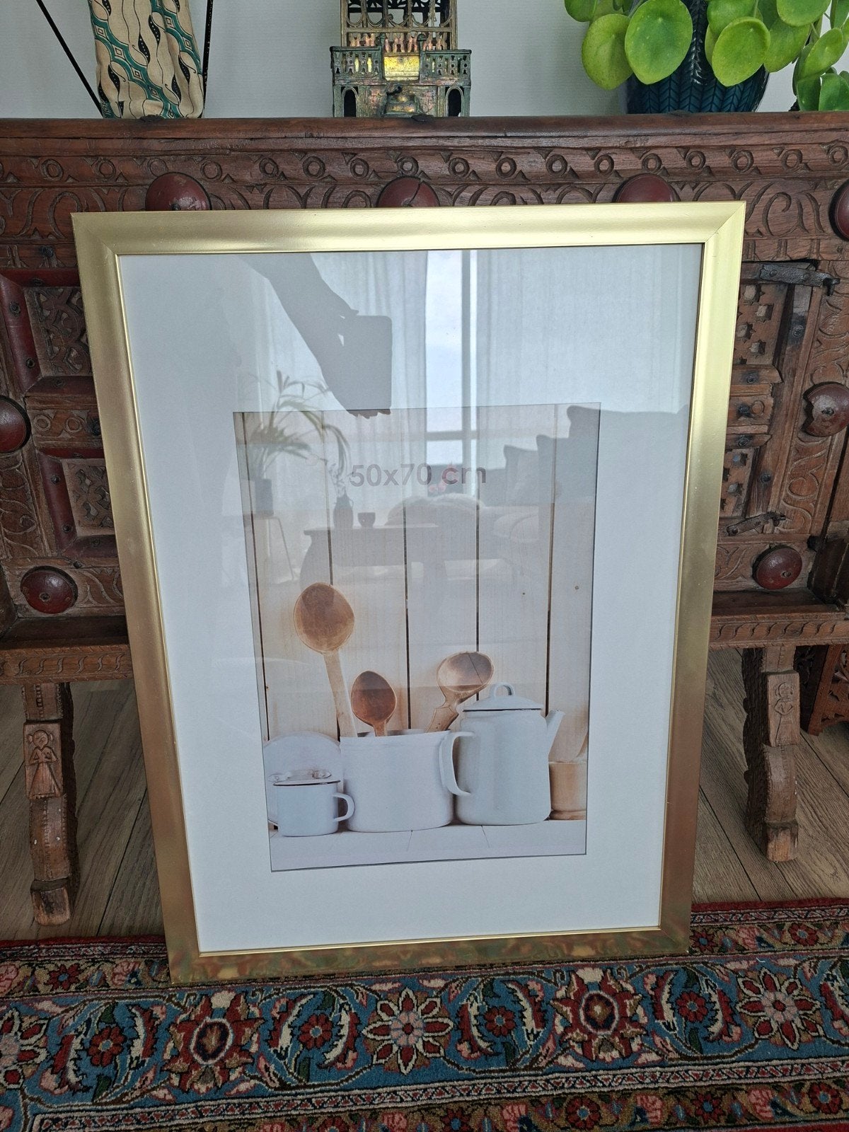 Gouden fotolijst | 50x70, Ophalen, Kunststof, Met passe-partout, Zo goed als nieuw