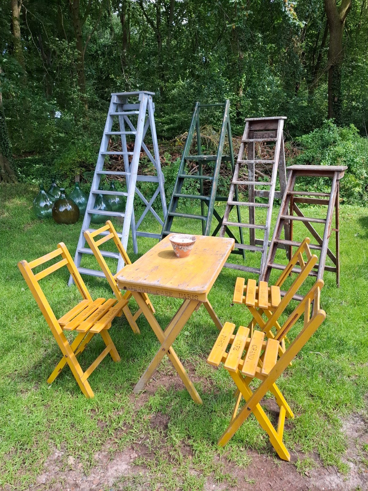 Oude vintage Frans bistro bistrosetje trap schilderstrap, Gebruikt, T, Ophalen of Verzenden, N