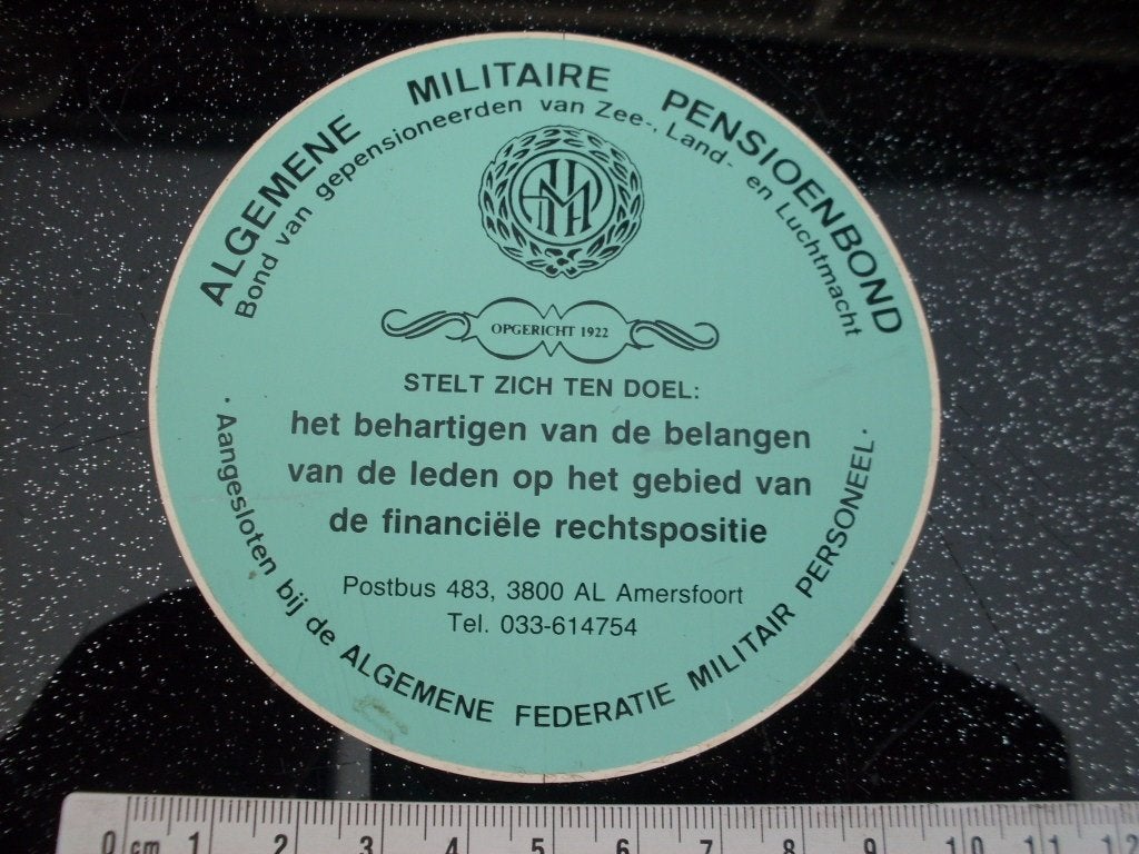 sticker algemene militaire pensioenbond AMP logo embleem, Verzenden, Zo goed als nieuw, Bedrijf of Vereniging