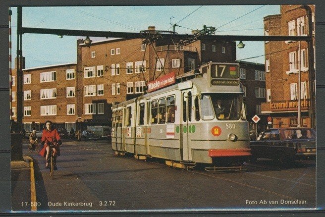 GVB Tram 580 Lijn 17 Amsterdam Foto/Ansichtkaart Tram t-192, Ophalen of Verzenden, Zo goed als nieuw, Tram, Kaart of Prent