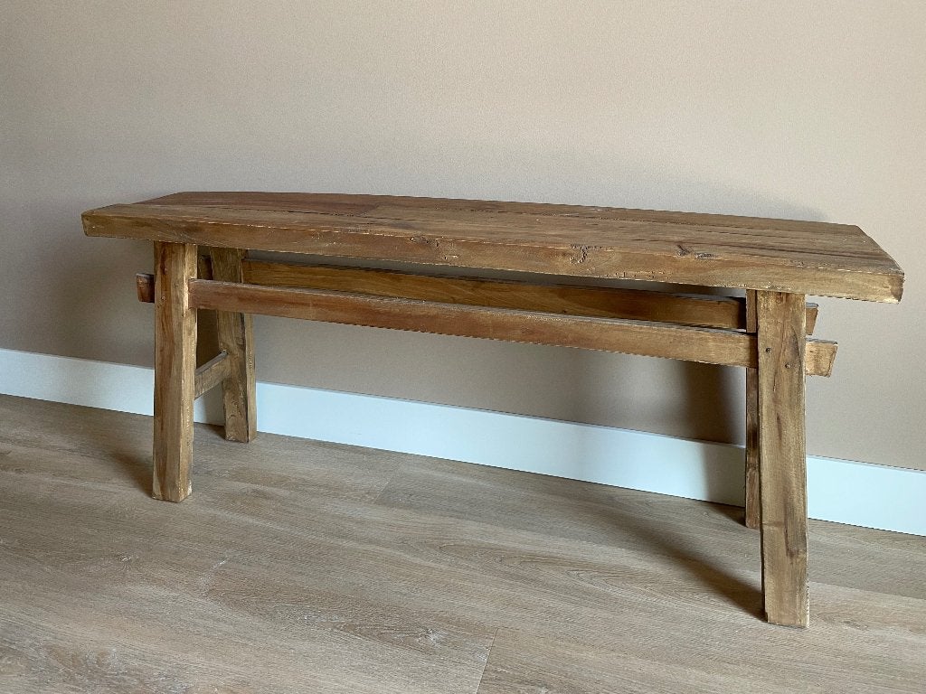 Decoratief bankje van gerecycled hout, Huis en Inrichting, Woonaccessoires | Overige, Ophalen, Gebruikt, Bruin, Hout