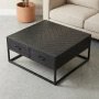 Salontafel zwart staal/mangohout visgraat 100x100x46 cm, Vierkant, Zo goed als nieuw, Visgraat salontafel, Minder dan 50 cm
