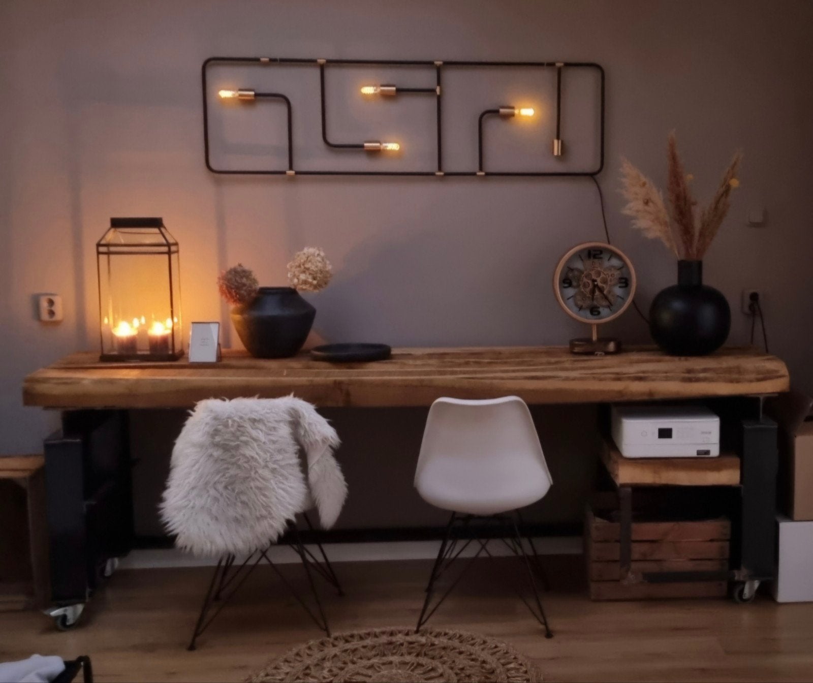 Sidetable/bureau van eikenhouten balken en ijzer, Ophalen, Gebruikt