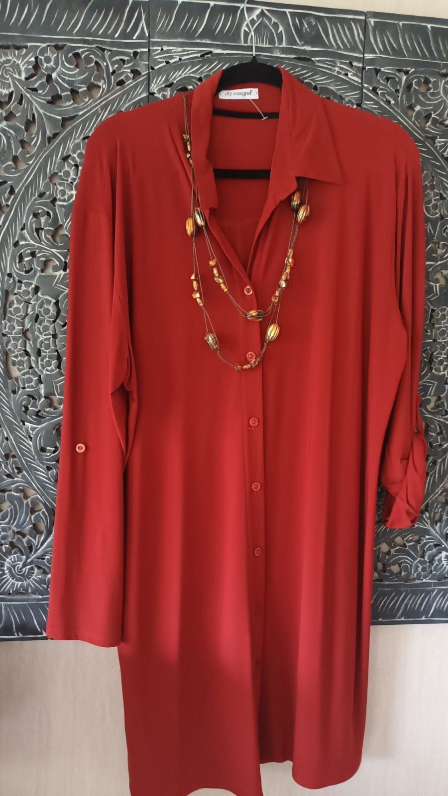 Magna roestbruine jurk, maat 48/50, Maat 46/48 (XL) of groter, Ophalen of Verzenden, Rood, Magna