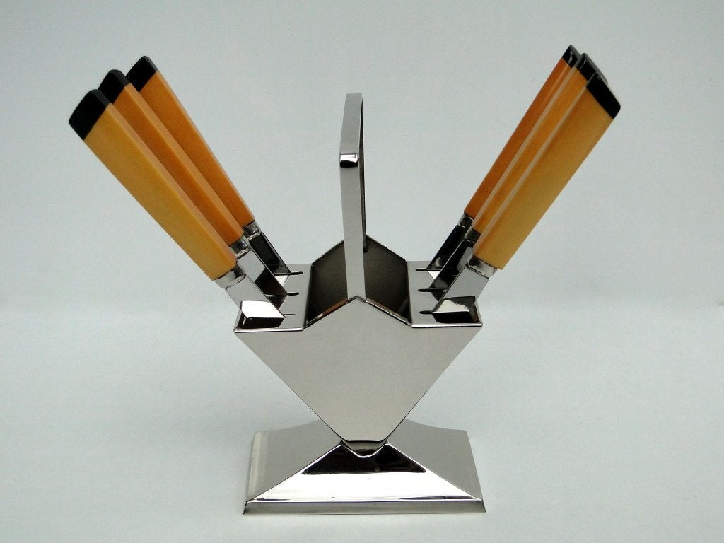 Chrome Messenhouder & Amber en Zwart Bakeliet- Catalin Mesje, Antiek en Kunst, Verzenden
