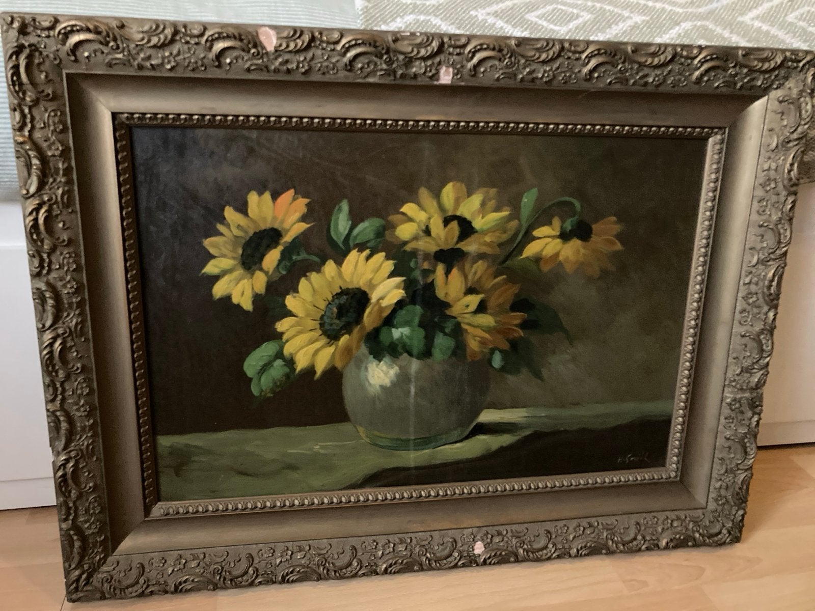 Schilderij Zonnebloemen in Vaas - Klassiek Stilleven, Antiek en Kunst, Ophalen, Doek, Stilleven, Olieverf