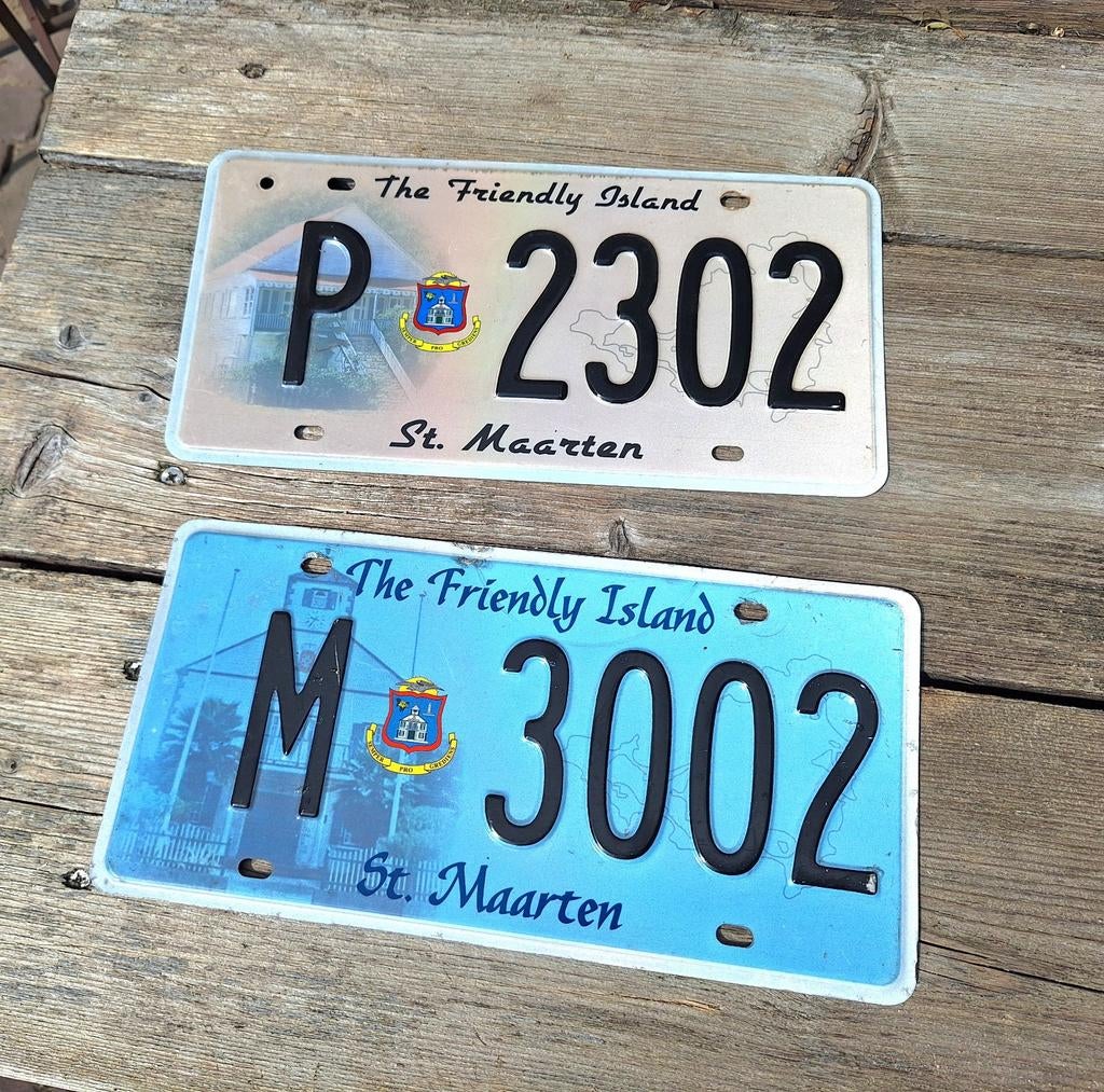 Kentekenplaat Sint Maarten. Twee stuks, iprst., Ophalen of Verzenden, Gebruikt