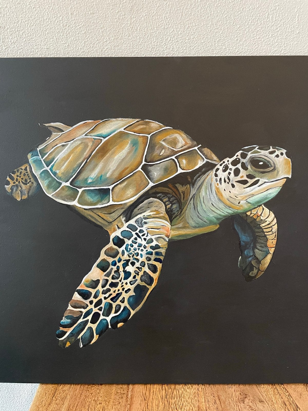 Schilderij van een zeeschildpad, Antiek en Kunst, Acrylverf, Handgeschilderd, Ophalen of Verzenden, Dieren