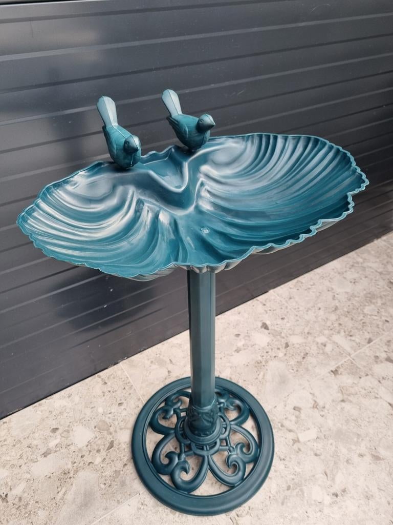 Kunststof waterschaal met voet en 2 vogeltjes -groen- 80cm, Ophalen of Verzenden, Nieuw