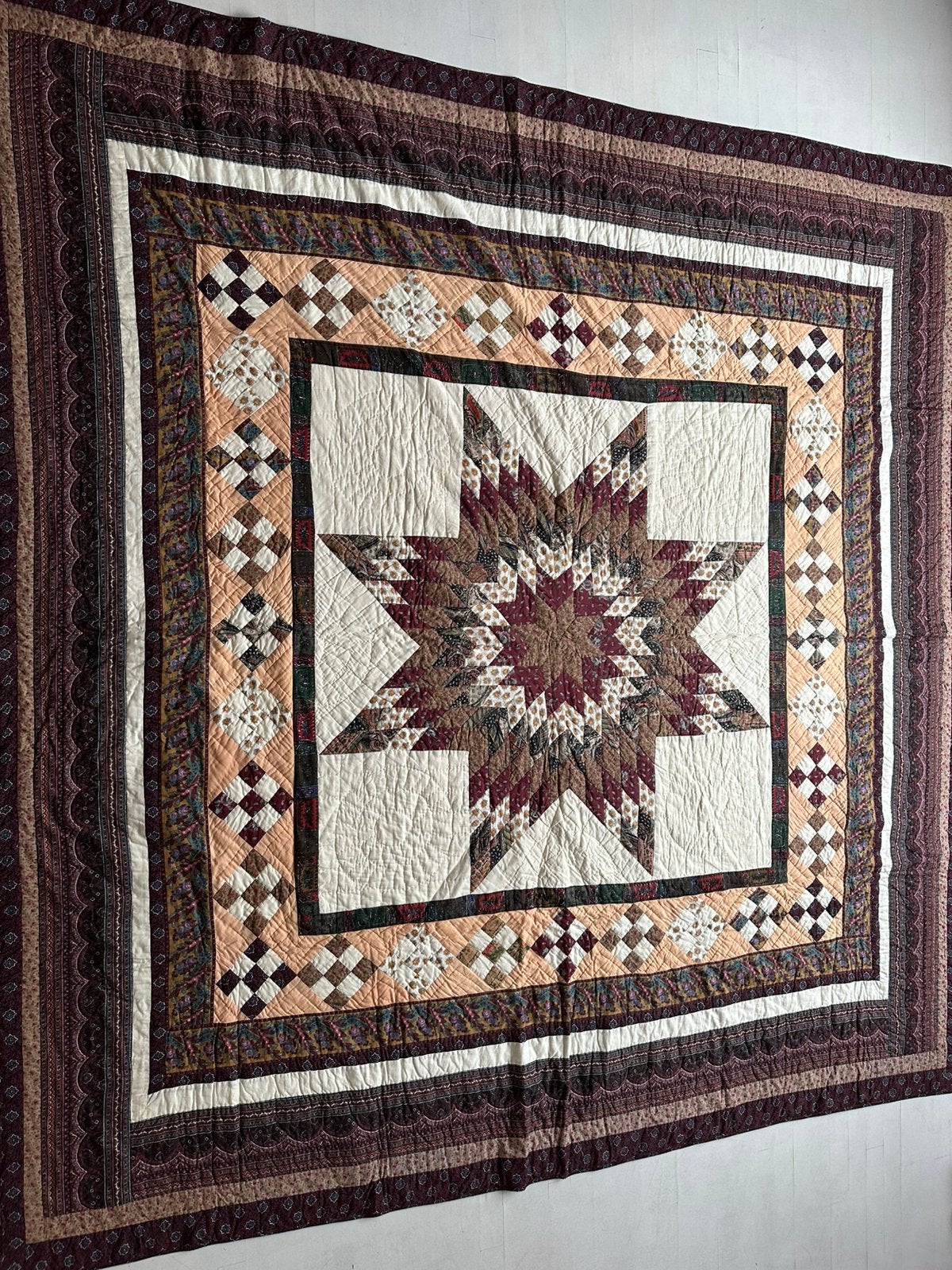 Vintage Amerikaanse Quilt, Gebruikt, Meerkleurig, Tweepersoons, Ophalen of Verzenden