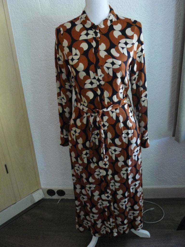 King Louie Rosie midi dress Bassline maat 38., Kleding | Dames, Maat 38/40 (M), Meerkleurig, Ophalen of Verzenden, Zo goed als nieuw