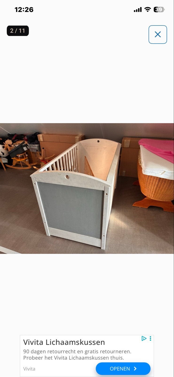 Wit houten ledikantje voor baby of peuter, Kinderen en Baby's, Ophalen, Gebruikt, Ledikant
