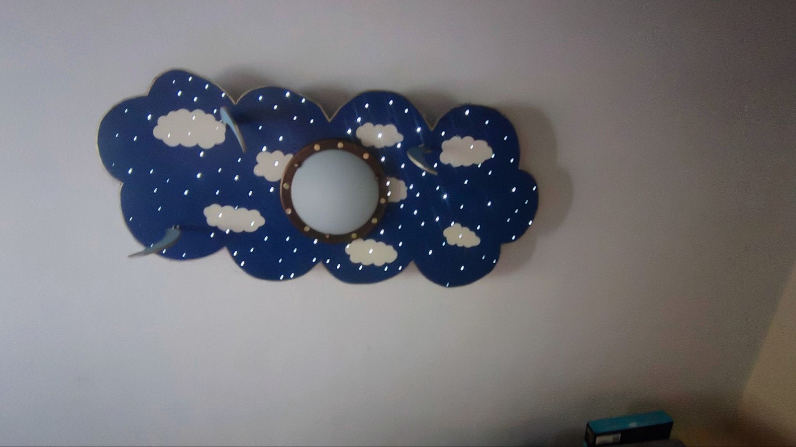 plafondlamp met led sterrenhemel en mm aantjes, Gebruikt, 100 cm, Plafondlamp, Hout