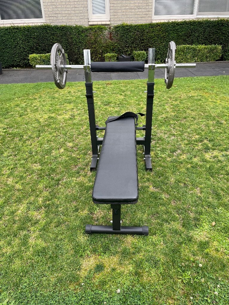 Halterbankje met Halterstang en Schijven 2x 10KG, Sport en Fitness, Ophalen, Zo goed als nieuw, Benen, Fitnessbank
