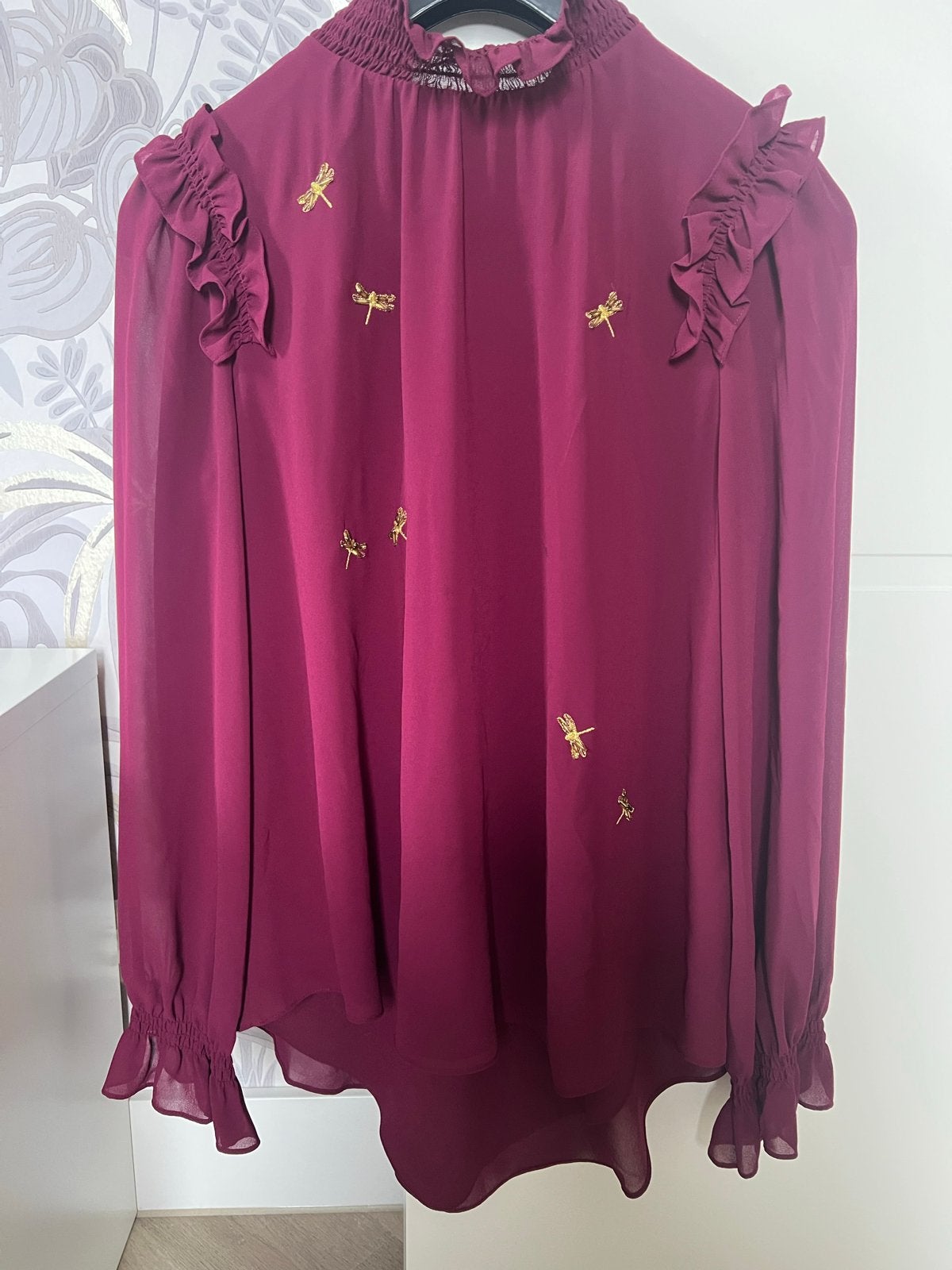 Ted Baker blouse met libellenprint - Maat 36 (S), Ophalen of Verzenden, Zo goed als nieuw, Maat 36 (S), Rood