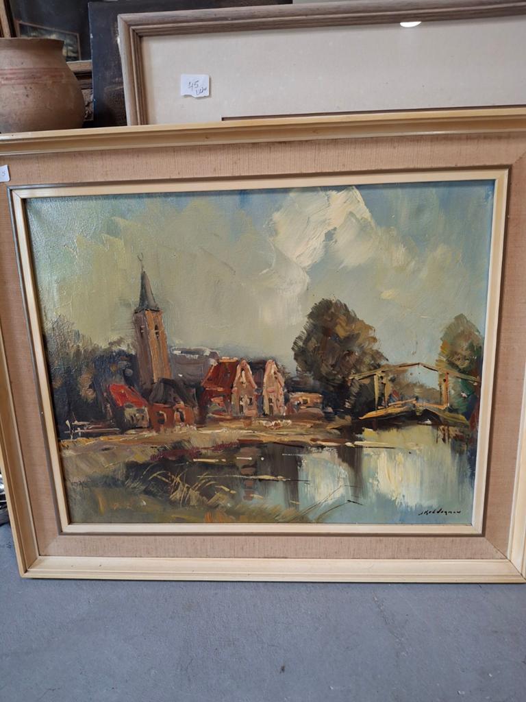 Jan Kelderman - Vreeland aan de Vecht (Olieverf op doek), Antiek en Kunst, Kunst | Schilderijen | Klassiek, Ophalen of Verzenden