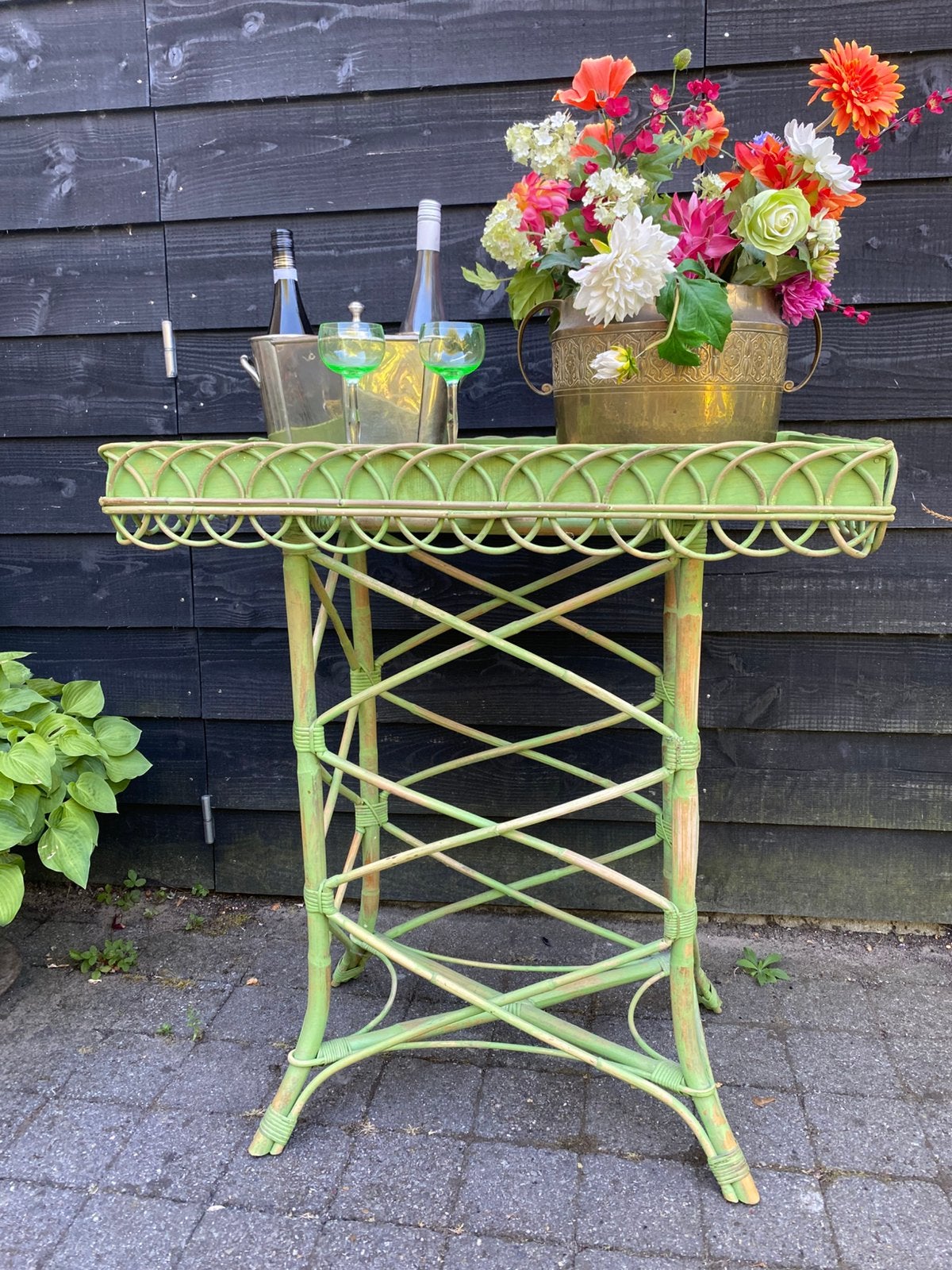 Vintage, rotan plantentafel, Ophalen of Verzenden