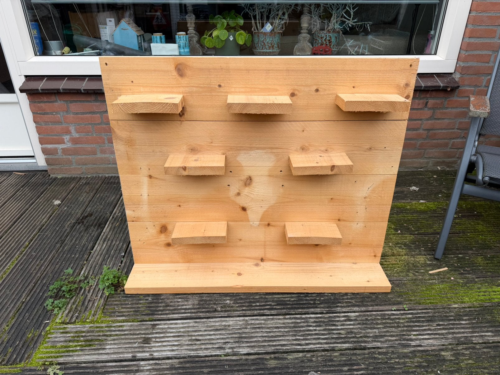 Stoer steigerhouten wandmeubel souvenirs handgemaakt, Ophalen, Minder dan 25 mm, Zo goed als nieuw, Plank