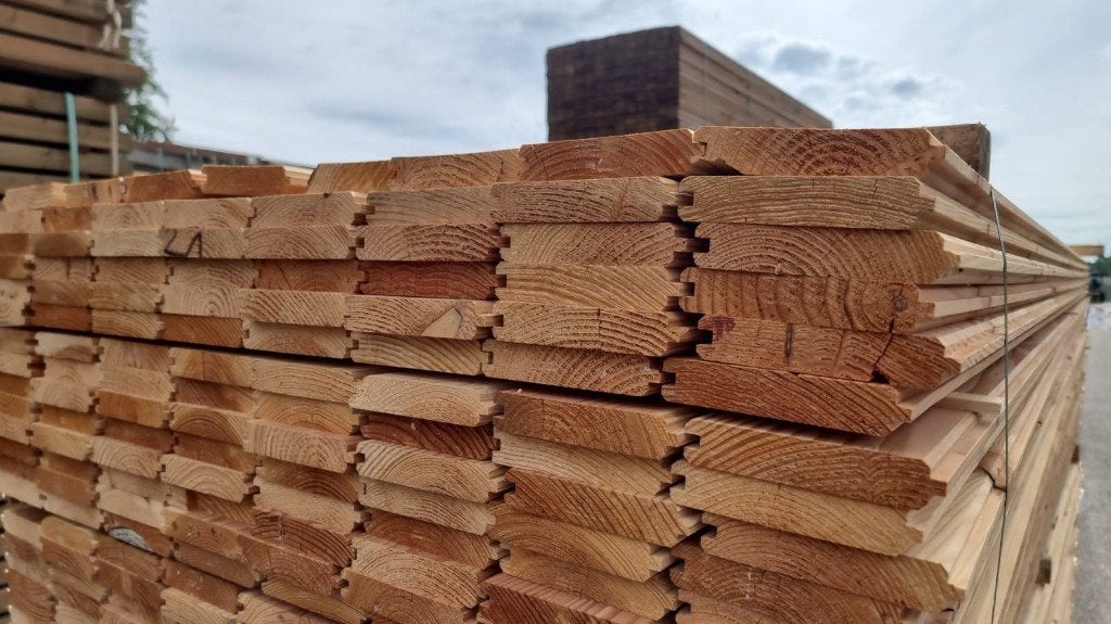 Douglas blokhut profiel 28x135mm voor €22,50 per m2, Ophalen, Nieuw, 250 cm of meer, Planken
