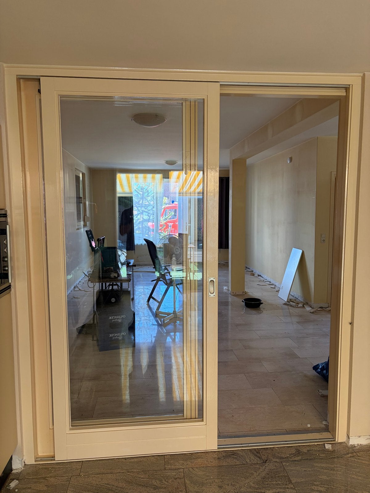 Hardhouten schuifdeur schuifpui met kozijn, Doe-het-zelf en Verbouw, Deuren en Horren, Gebruikt, Binnendeur, Glas, Schuifdeur