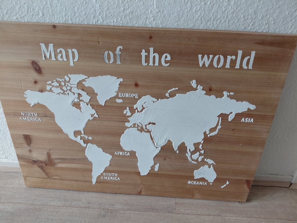 Houten wereld schilderij, Ophalen, 50 tot 75 cm, Zo goed als nieuw, Schilderij