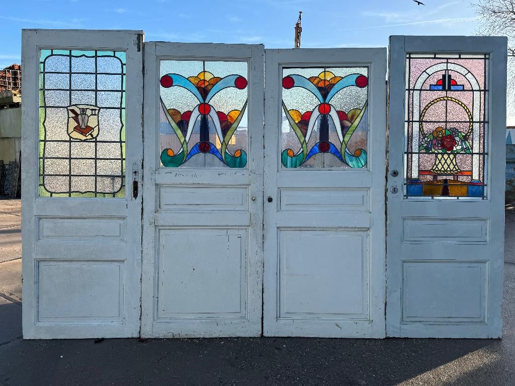 2 enkele Jugendstil glas in lood deuren., Ophalen