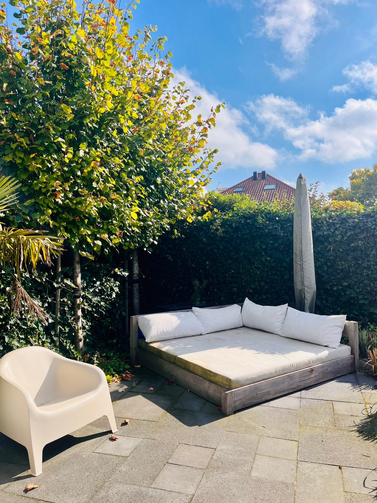 Gratis 4 seasons Loungebed 2x2 meter ligbed tuin, Tuin en Terras, Ophalen, Gebruikt, Hout