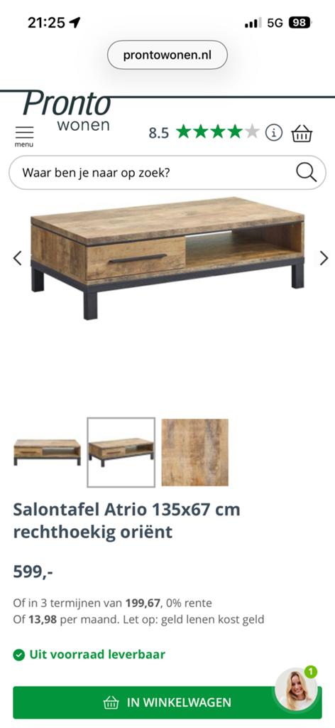 Salontafel atrio, Huis en Inrichting, 100 tot 150 cm, Zo goed als nieuw, Minder dan 50 cm, Rechthoekig