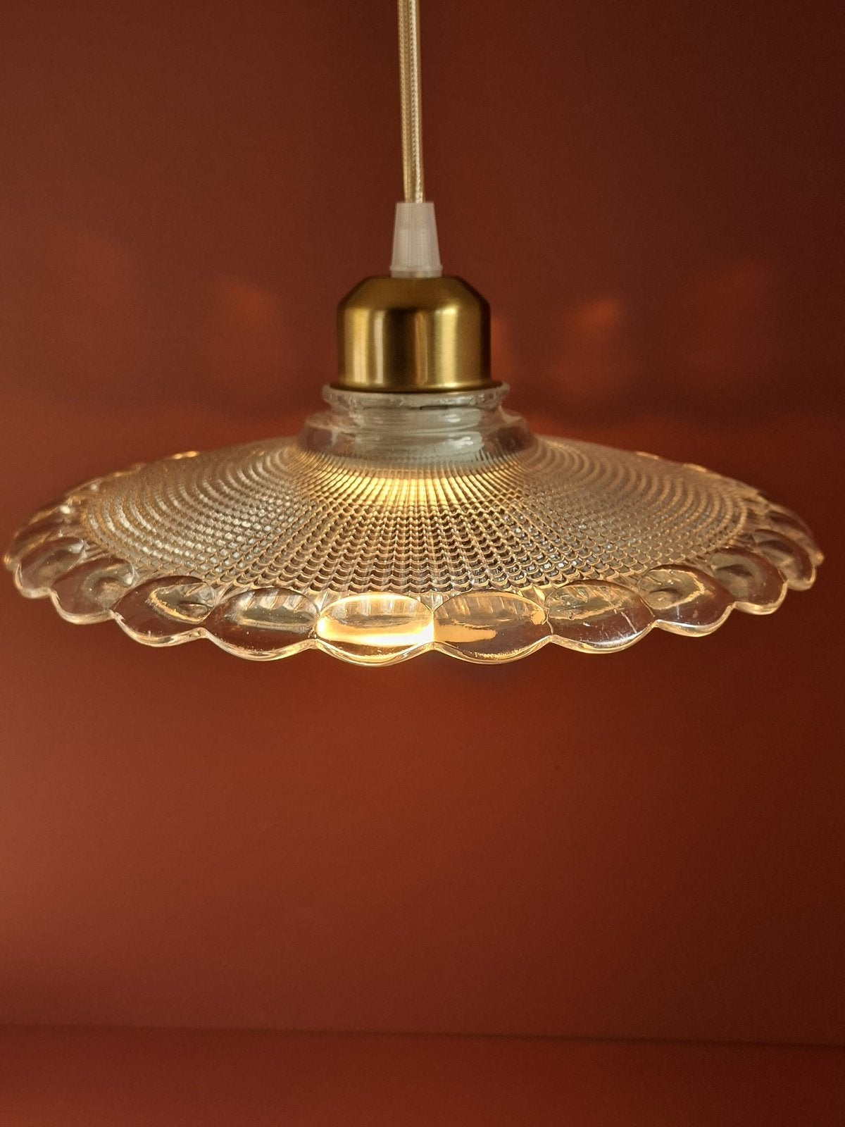 Franse Holophane lamp, Ophalen of Verzenden, Gebruikt, Glas, E27 (groot)