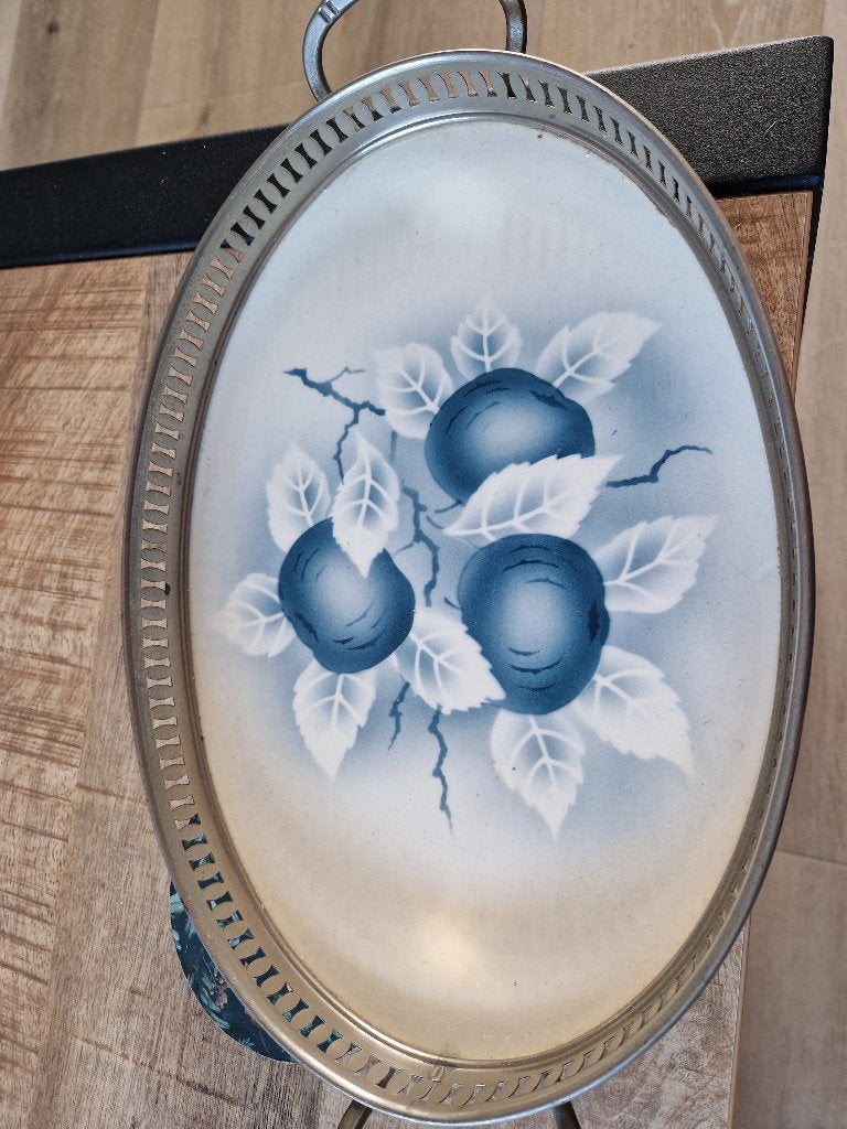 porseleinen vintage serveerschaal met verzolverde rand, Ophalen of Verzenden