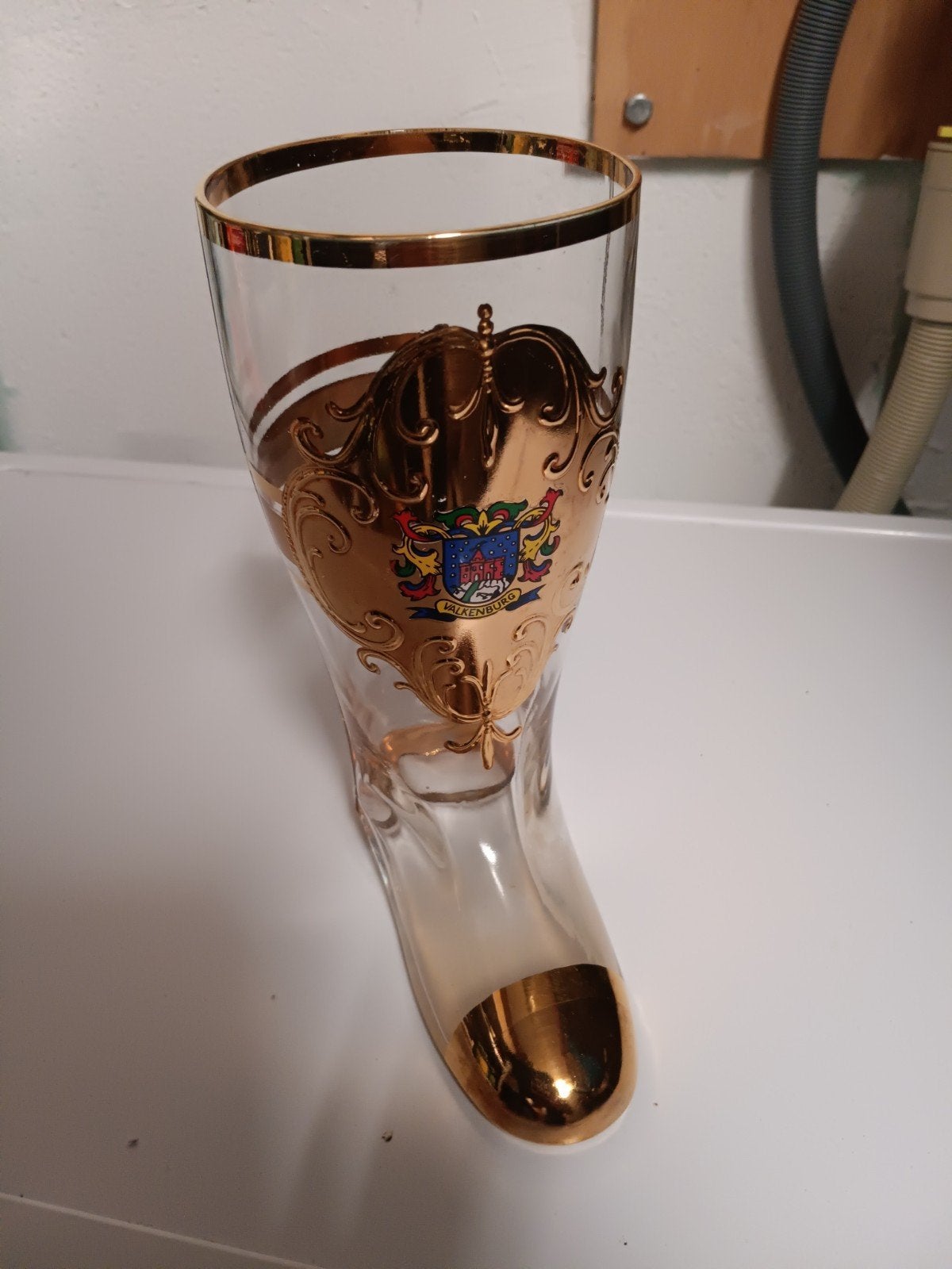 Vintage Glazen Laars met Gouden Decoratie en Wapen, Ophalen of Verzenden