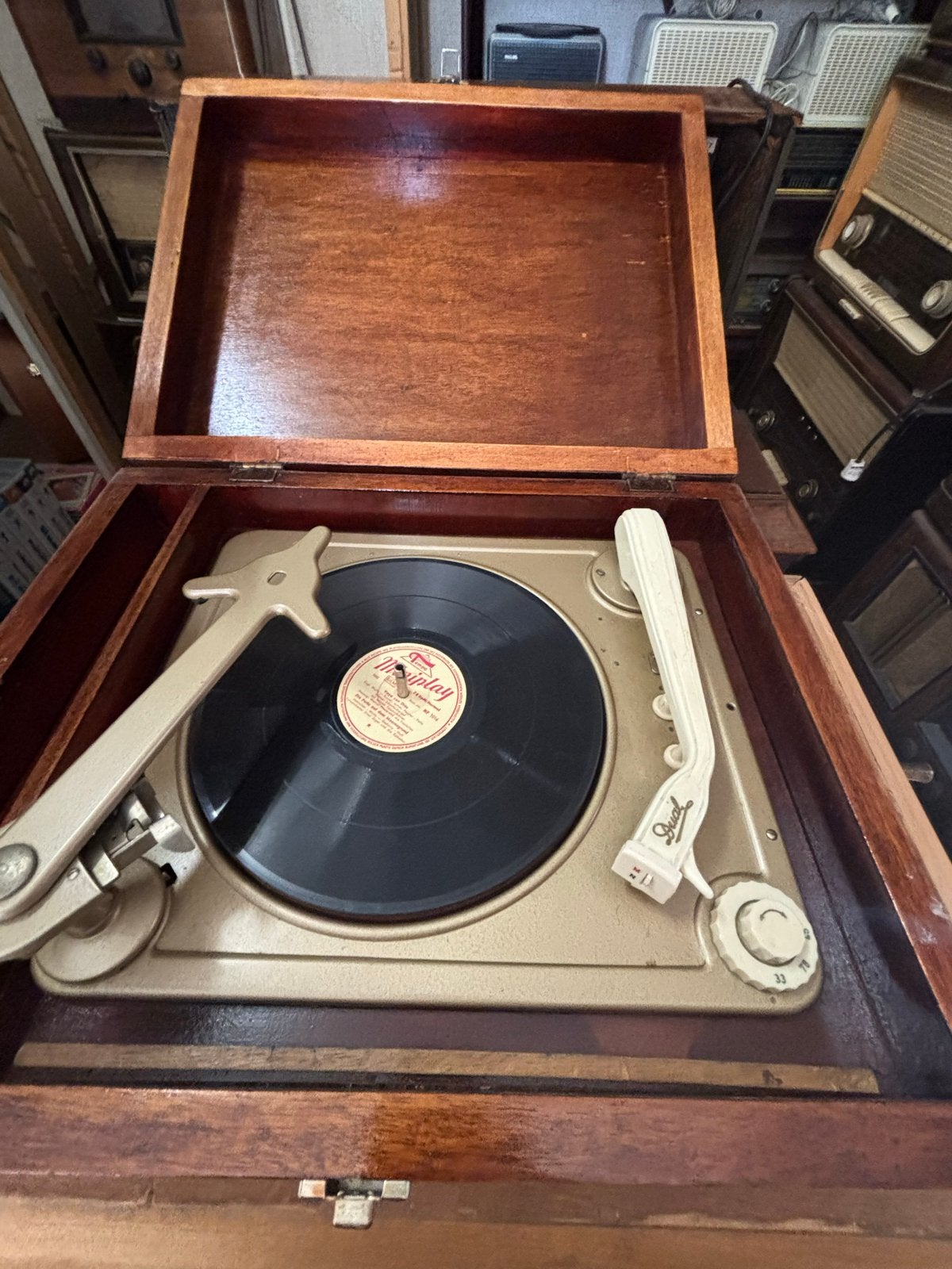 Vintage Dual Platenspeler in Houten Koffer, Audio, Tv en Foto, Platenspelers, Ophalen, Gebruikt, Platenspeler, Dual
