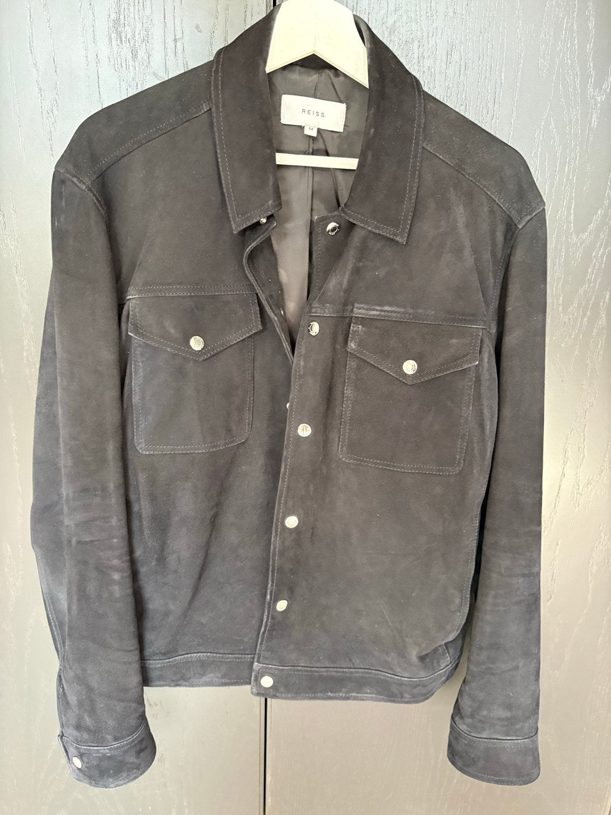 Reiss Donkerblauw Suède Overshirt / Jas - Maat M, Verzenden, Zo goed als nieuw, Maat 48/50 (M), Blauw