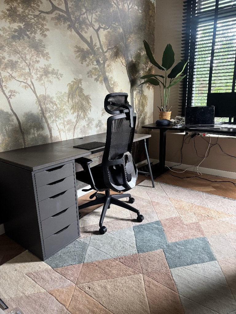 Stoer houten bureau met IKEA ladeblok | zwart | uniek DIY, Ophalen, Gebruikt, 62 cm, Bruin