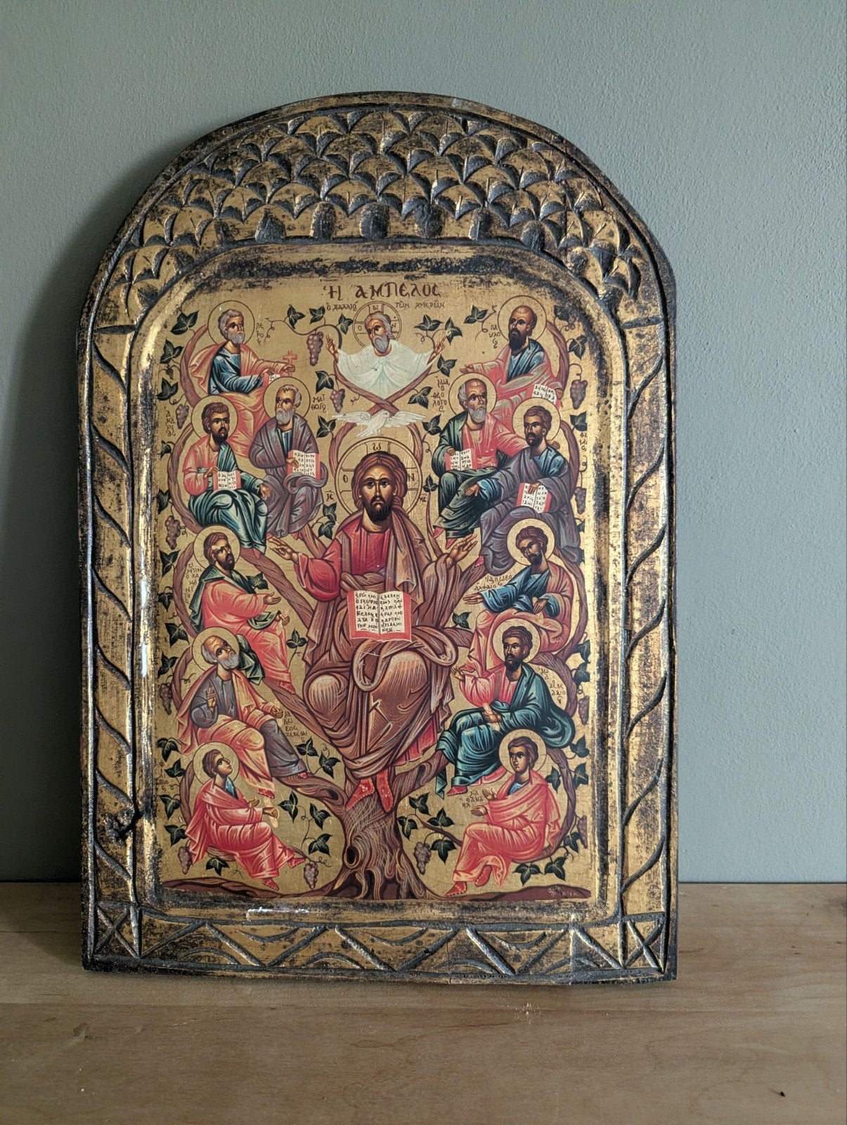Handgeschilderd Byzantijns icoon van de Wijnstok, Ophalen