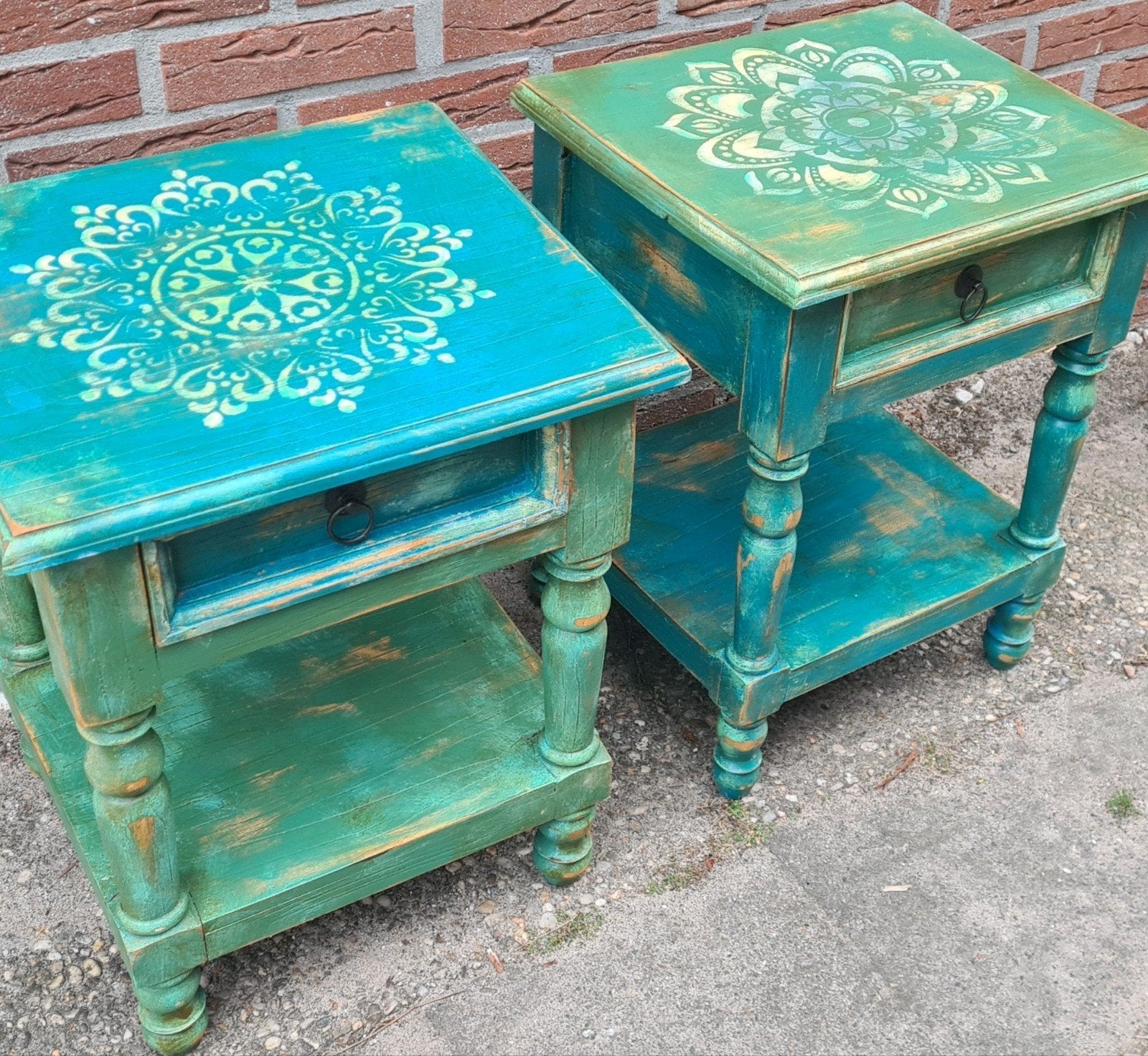 SET VAN 2! Bijzetkastjes bijzettafeltjes nachtkastjes India, Minder dan 55 cm, Vierkant, Zo goed als nieuw, Bohemian brocante ibiza India