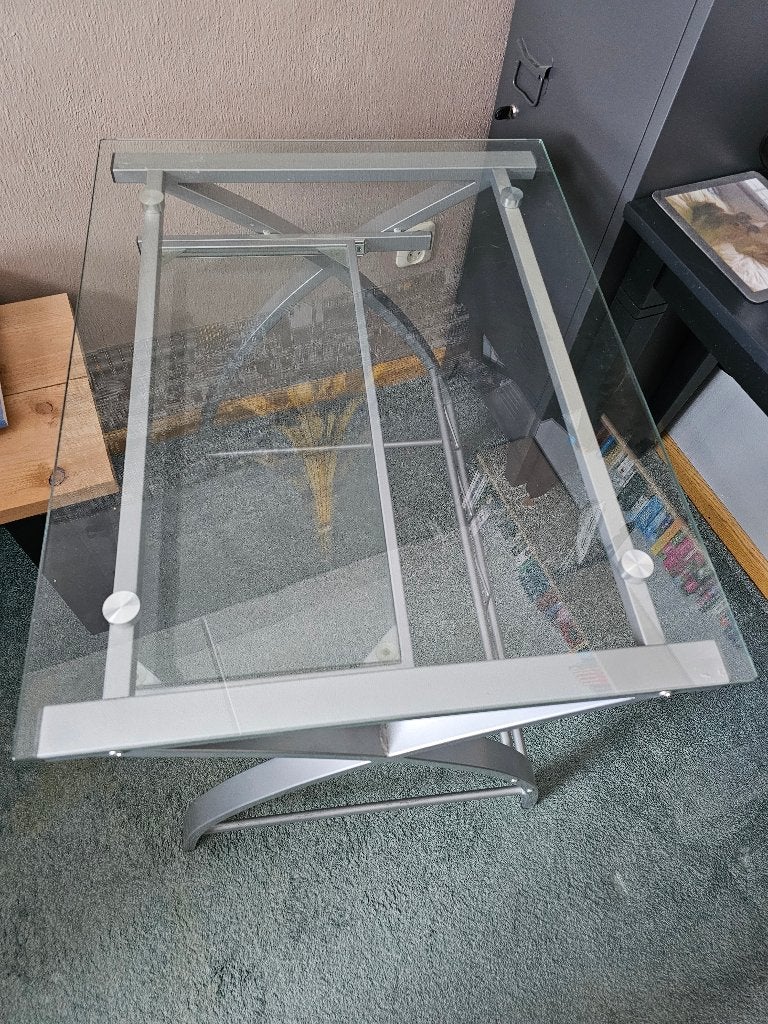 Buro van metaal en glas, Huis en Inrichting, Bureaus, Ophalen, Demontabel, Zo goed als nieuw, Industrieel